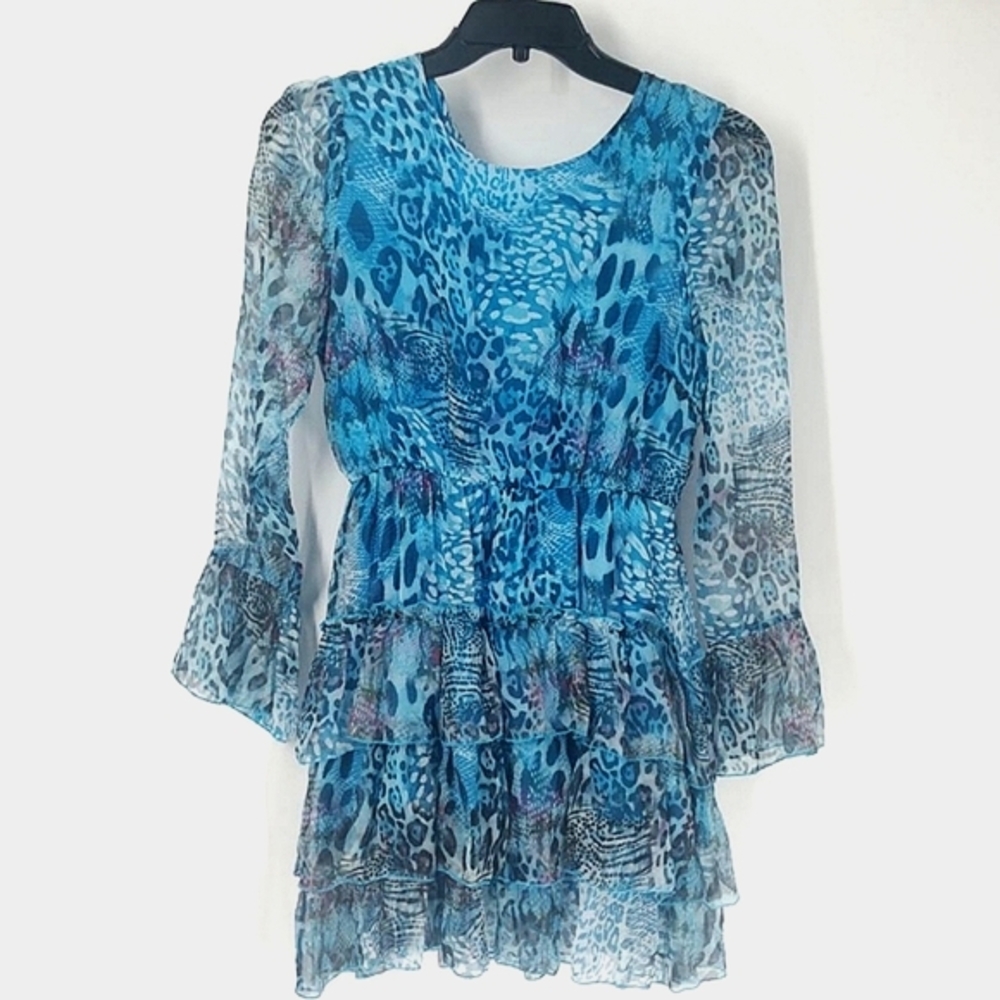 Lola Animal Print Teal Mini Dress Size S